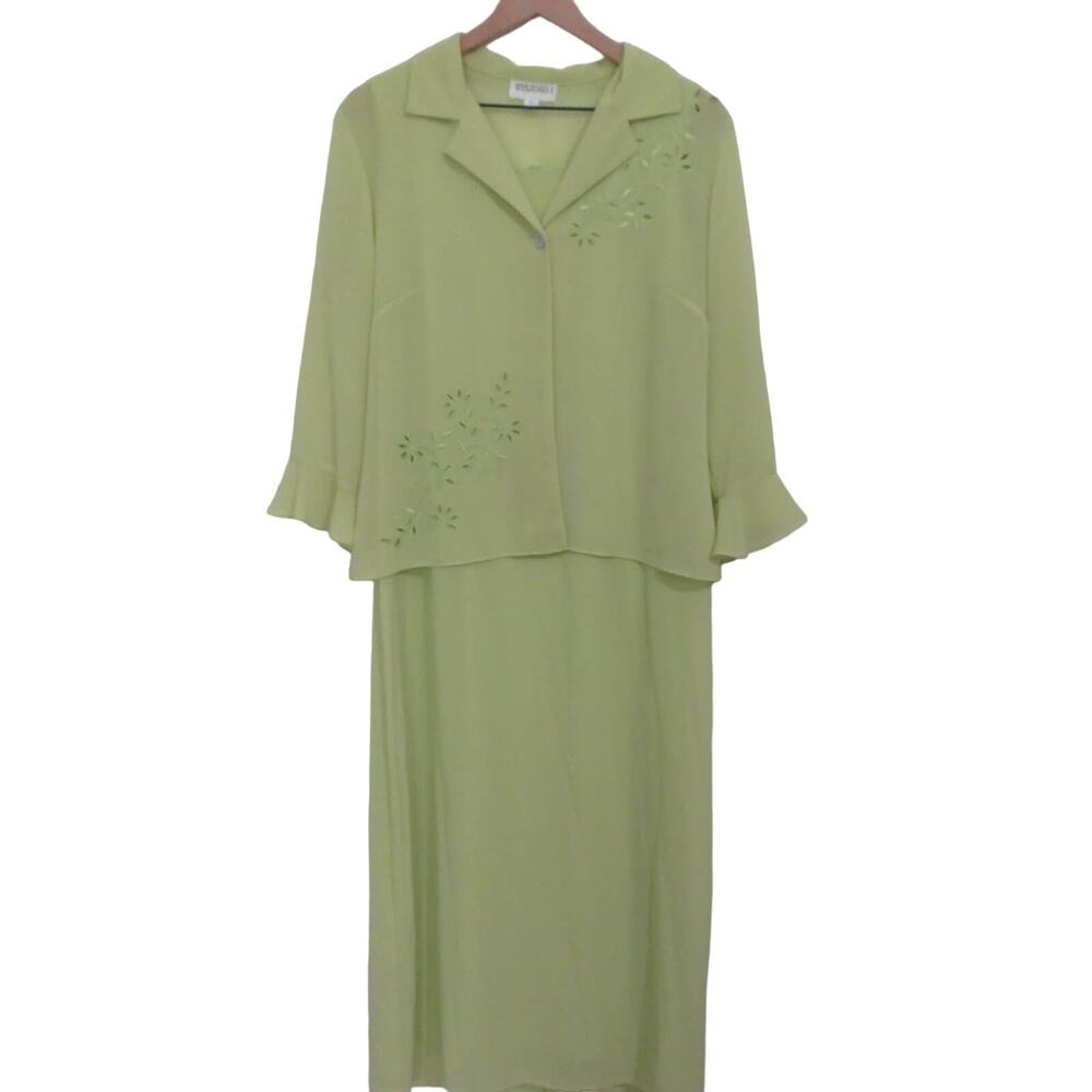 Studio 1 Womens Sz 14 Light Green Lime Green Two Piece Dress Set Floral